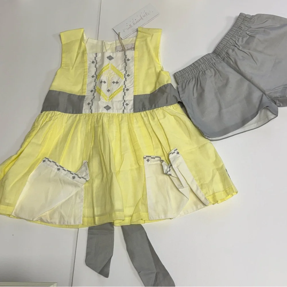 WELL DRESSED WOLF NWT Embroidered Tunic Dress & Shorts Set Yellow Gray Girls 4T